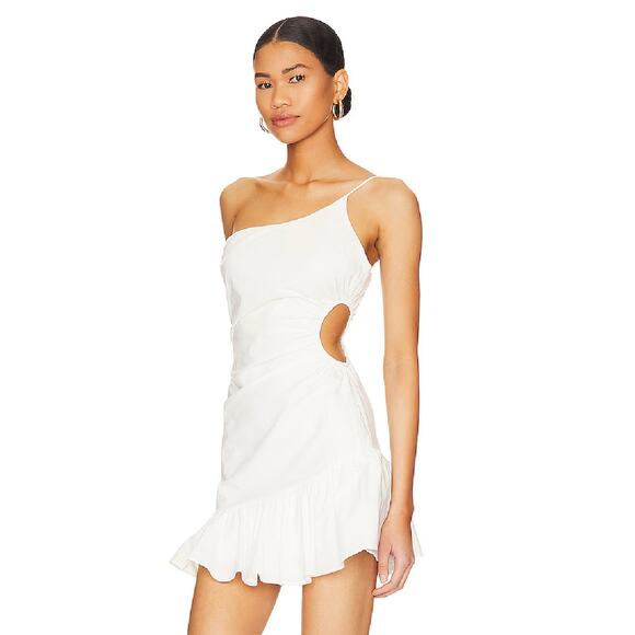 More To Come Nora Asymmetrical Dress White Mini One Shoulder Side Cutout Sz XS - Picture 1 of 13